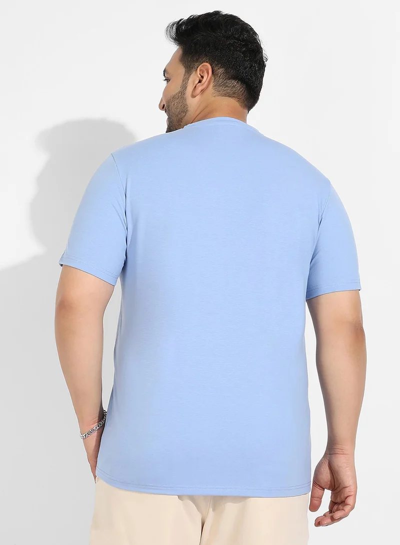 Instafab Plus Instafab Plus Men's Pastel Blue Basic Plus-Size Fit T-Shirt For Casual Wear | Crewneck | Short Sleeve | Pull On Closure | Cotton T-Shirt Crafted With Comfort Fit For Everyday Wear