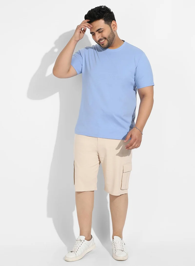 Instafab Plus Instafab Plus Men's Pastel Blue Basic Plus-Size Fit T-Shirt For Casual Wear | Crewneck | Short Sleeve | Pull On Closure | Cotton T-Shirt Crafted With Comfort Fit For Everyday Wear