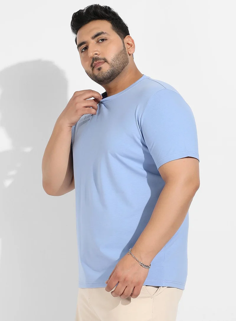 Instafab Plus Instafab Plus Men's Pastel Blue Basic Plus-Size Fit T-Shirt For Casual Wear | Crewneck | Short Sleeve | Pull On Closure | Cotton T-Shirt Crafted With Comfort Fit For Everyday Wear