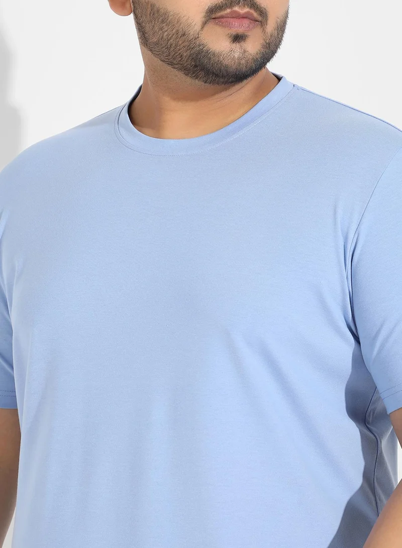 Instafab Plus Instafab Plus Men's Pastel Blue Basic Plus-Size Fit T-Shirt For Casual Wear | Crewneck | Short Sleeve | Pull On Closure | Cotton T-Shirt Crafted With Comfort Fit For Everyday Wear
