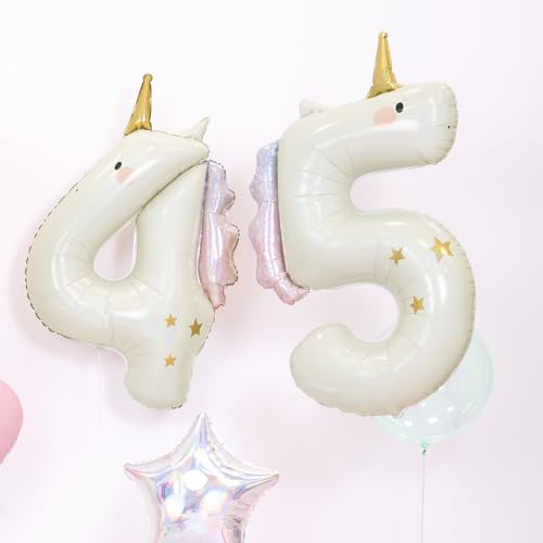 PartyDeco Unicorn Number 5 Balloon PartyDeco 365 Inch Holographic Foil Birthday Balloon 5th Birthday Decorations for Girls Unicorn Party Decor - Image 5