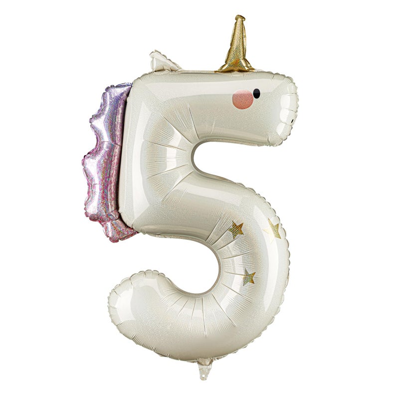 PartyDeco Unicorn Number 5 Balloon PartyDeco 365 Inch Holographic Foil Birthday Balloon 5th Birthday Decorations for Girls Unicorn Party Decor - Image 3