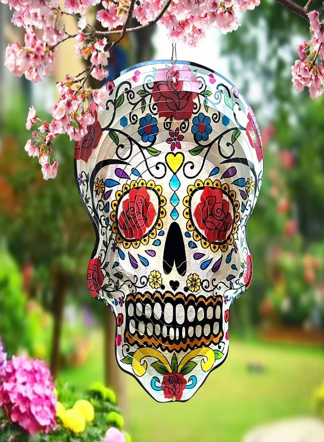 Fonmy Kinetic 3D Metal Garden Wind Spinner Quality Hanging Ornament for Home and Garden 12inch Mandala Rose Sugar Skull Wind Spinners - Image 4