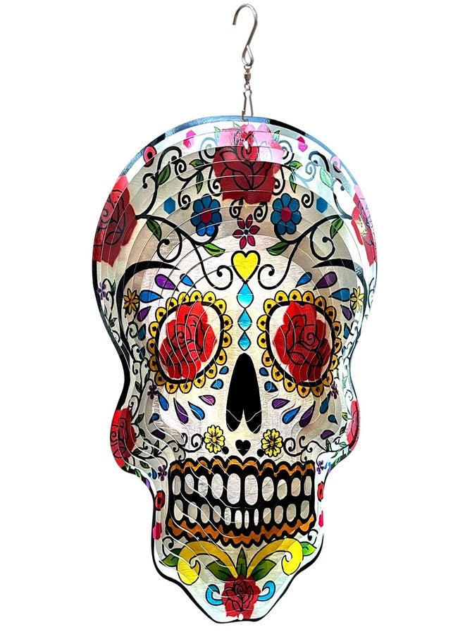 Fonmy Kinetic 3D Metal Garden Wind Spinner Quality Hanging Ornament for Home and Garden 12inch Mandala Rose Sugar Skull Wind Spinners - Image 1