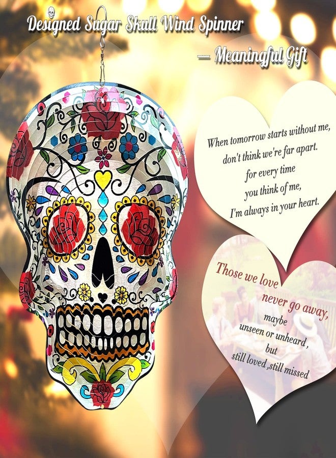 Fonmy Kinetic 3D Metal Garden Wind Spinner Quality Hanging Ornament for Home and Garden 12inch Mandala Rose Sugar Skull Wind Spinners - Image 5
