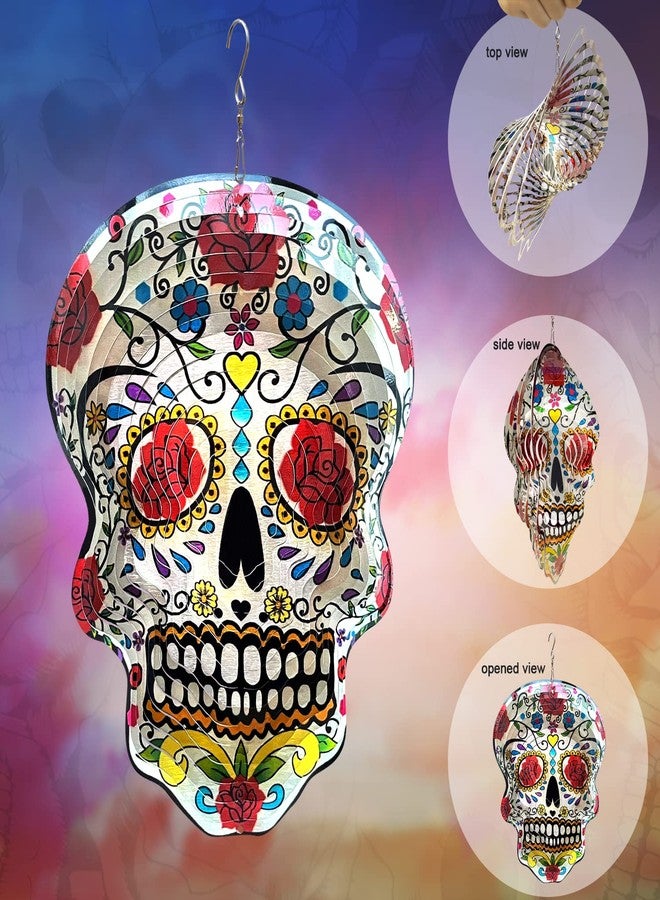 Fonmy Kinetic 3D Metal Garden Wind Spinner Quality Hanging Ornament for Home and Garden 12inch Mandala Rose Sugar Skull Wind Spinners - Image 3