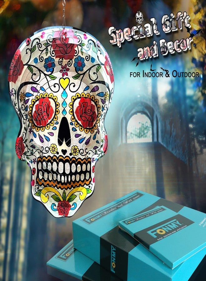Fonmy Kinetic 3D Metal Garden Wind Spinner Quality Hanging Ornament for Home and Garden 12inch Mandala Rose Sugar Skull Wind Spinners - Image 2