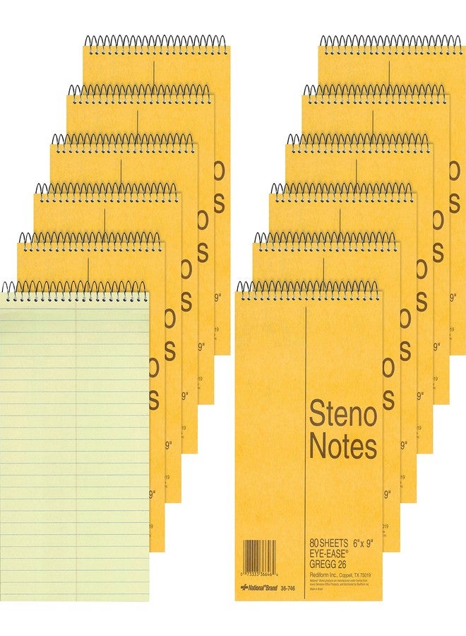 National Brown Board Cover Steno Notebook, Gregg Ruling, Green Eye-Ease Paper, 80 Sheets, 6 x 9.25 x 6 inches, Pack of 12 (36746-12) - Image 1