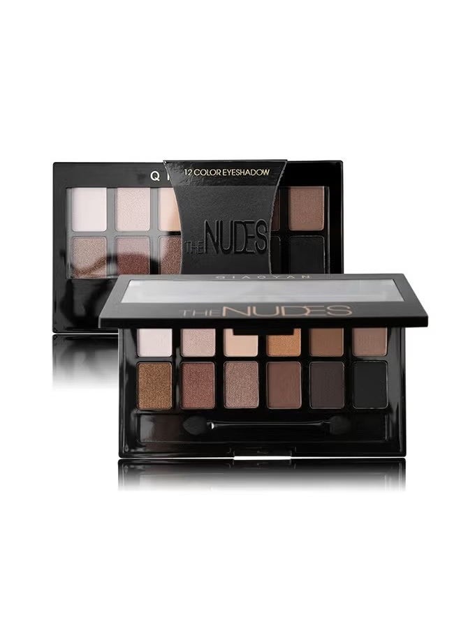 QIAOYAN - 12 Colors The Nudes Eyeshadow ,Shimmer Matte Palette, Waterproof Brown Eyeshadow Series, Matt Powder Pressed Eye Pallet - Image 1