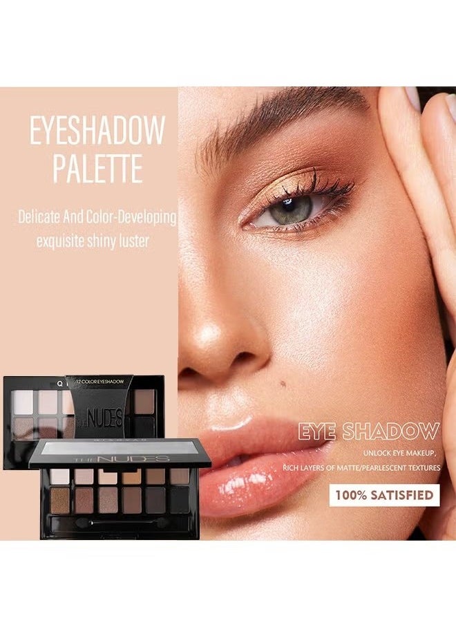 QIAOYAN - 12 Colors The Nudes Eyeshadow ,Shimmer Matte Palette, Waterproof Brown Eyeshadow Series, Matt Powder Pressed Eye Pallet - Image 1