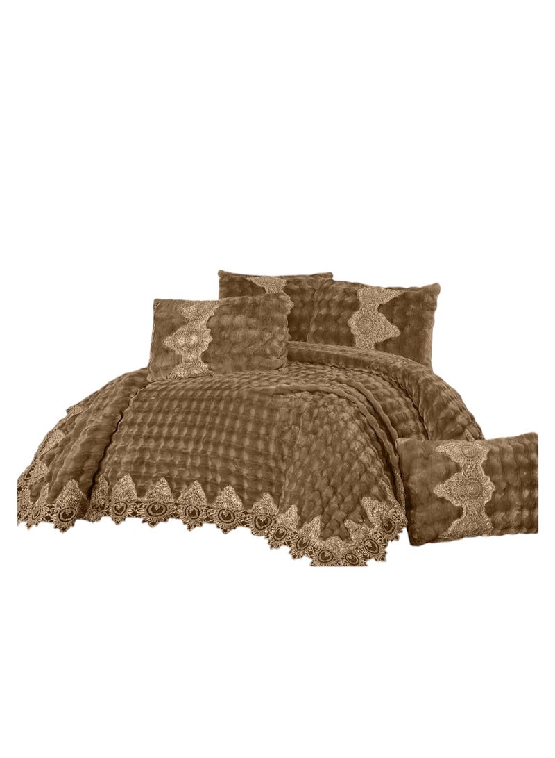 Bubbles faux fur bedspread set with lace trim, 3 pieces, Spanish design