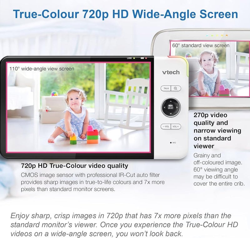 VTech VM919HD Digital Baby Monitor, 7 Inch HD 720P LCD Screen, 360 Degree Camera, Intercom - Image 5
