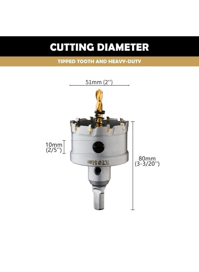 dashap 2''(51mm) TCT Hole Saw Kit,Tungsten Carbide Hole Saw Drill Bit with Titanium-Plated Pilot Drill bit for Hard Metal,Alloy,Aluminum,Stainless Steel,Plastic,Iron - Image 2