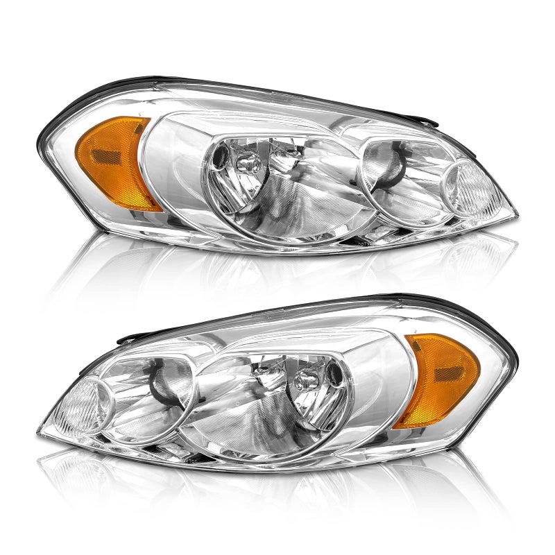 AS Headlight Assembly Compatible with 2006 2007 2008 2009 2010 2011 2012 2013 Chevy Impala 2006 2007 Chevy Monte Carlo Headlights Chrome Housing Amber Reflector Driver and Passenger Side Pair