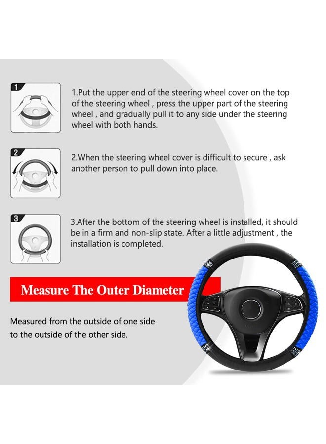 Middrivr Bling Soft Leather Steering Wheel Cover, 15 Inch Blue Rhinestones Elastic Steering Wheel Protector, Universal Anti-Slip Car Steering Wheel Cover - Image 4