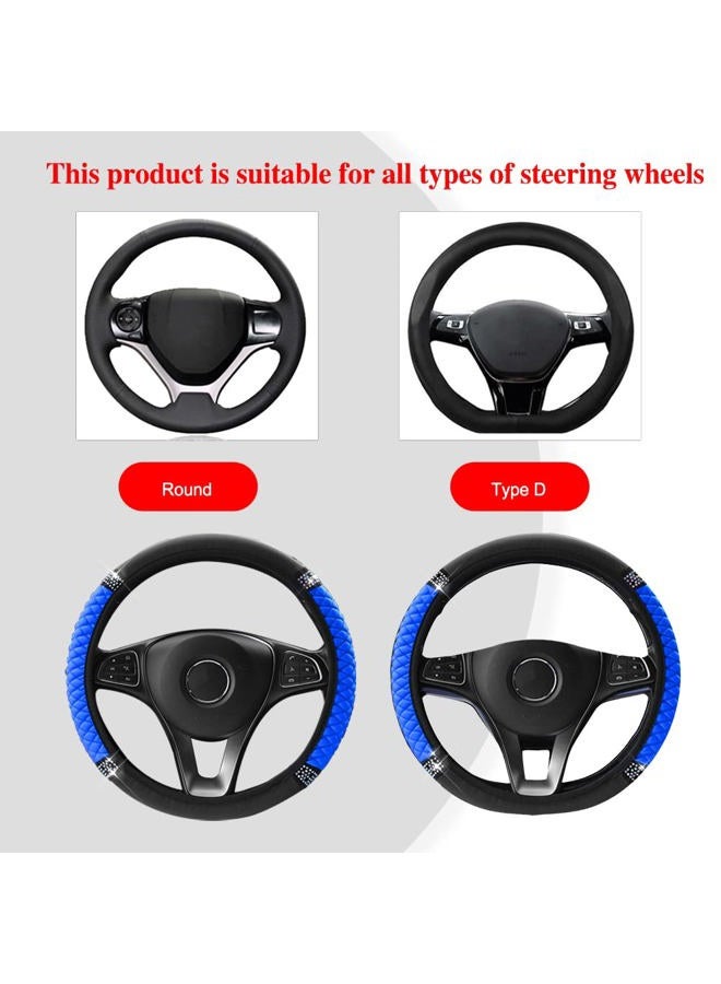 Middrivr Bling Soft Leather Steering Wheel Cover, 15 Inch Blue Rhinestones Elastic Steering Wheel Protector, Universal Anti-Slip Car Steering Wheel Cover - Image 5