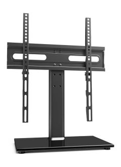 Universal TV Stand/Base Table Top TV Stand with Wall Mount for 27 to 55 inch 9 Level Height Adjustable, Heavy Duty Tempered Glass Base