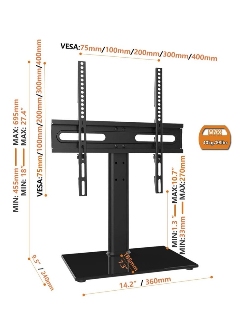 ELTRAZONE - Universal TV Stand/Base Table Top TV Stand with Wall Mount for 27 to 55 inch 9 Level Height Adjustable, Heavy Duty Tempered Glass Base - Image 1