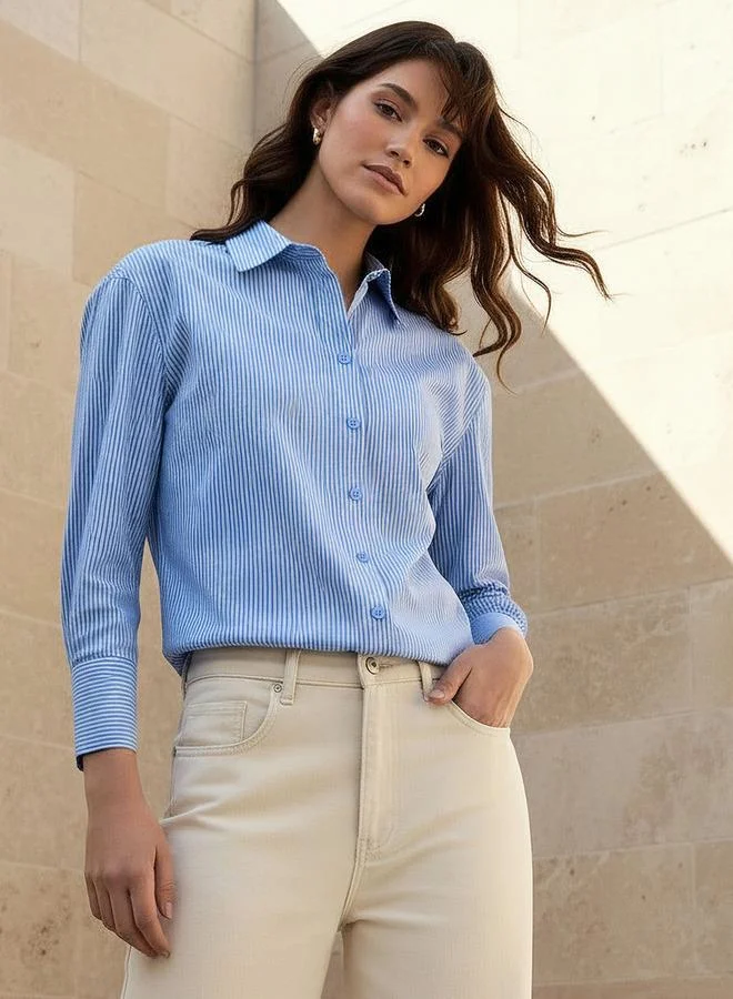 Splash FAV Regular Fit Poplin High Low Shirt with Stripes