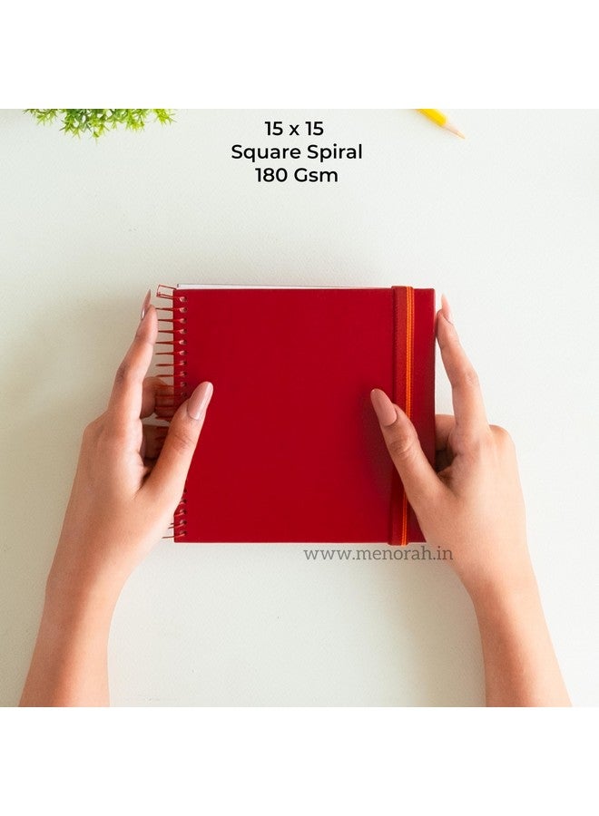 MENORAH دفاتر رسم فنية MENORAH - مربعة - 180 جرام - (100 صفحة / 50 ورقة) - دفتر رسم مربع (15.0X15.0 سم) - مجلة فنية، رسم، ألوان مائية، ألوان أكريليك، غواش - حلزوني معدني - (خالي من الأحماض) أحمر - Image 2