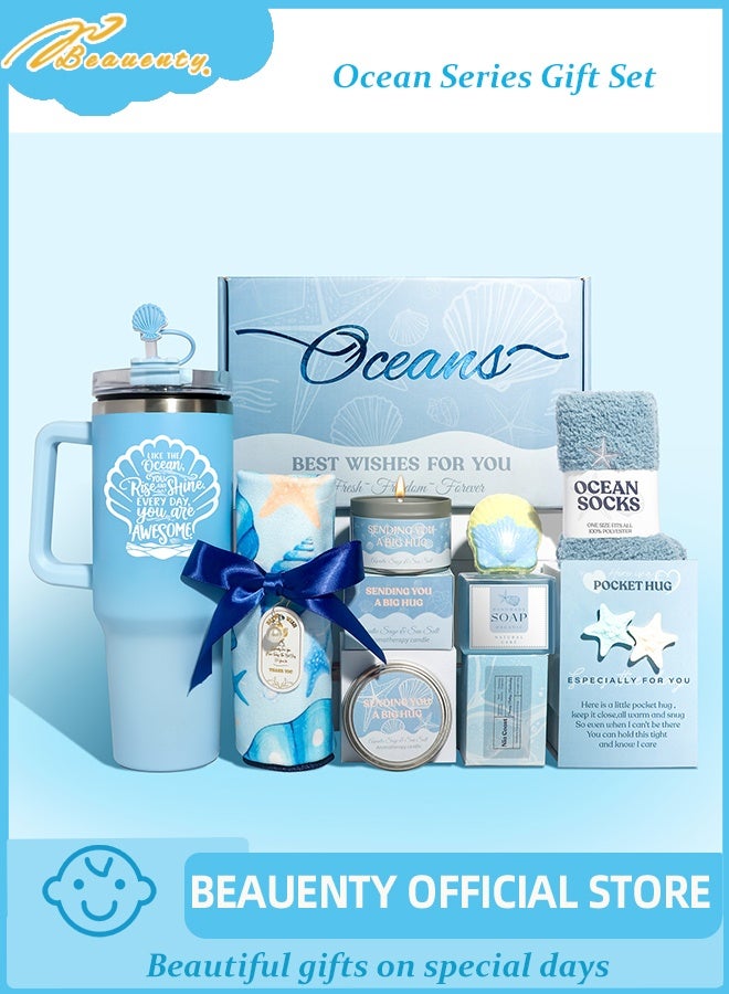 Beauenty Birthday Gifts for Women, Relaxing Spa Gift Basket Set, Unique Gift Ideas for Women, Birthday Gifts for Mom Sister Best Friend Wife, Coworker Teacher Nurse Gifts for Women（Ocean series） - Image 1