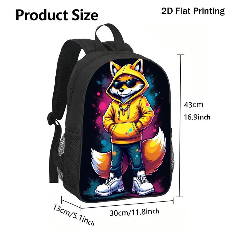 Fashion Stylish Hip Hop Fox Backpack Lightweight Durable 2D Flat Print for daily commute outdoor hangout for Teens - Image 3