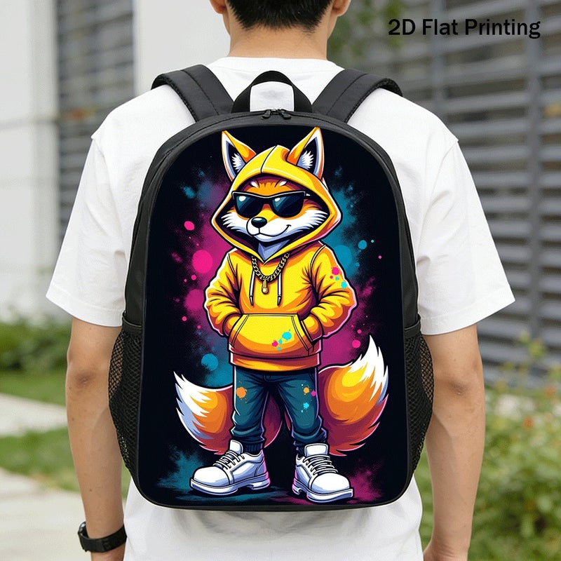 Fashion Stylish Hip Hop Fox Backpack Lightweight Durable 2D Flat Print for daily commute outdoor hangout for Teens - Image 1