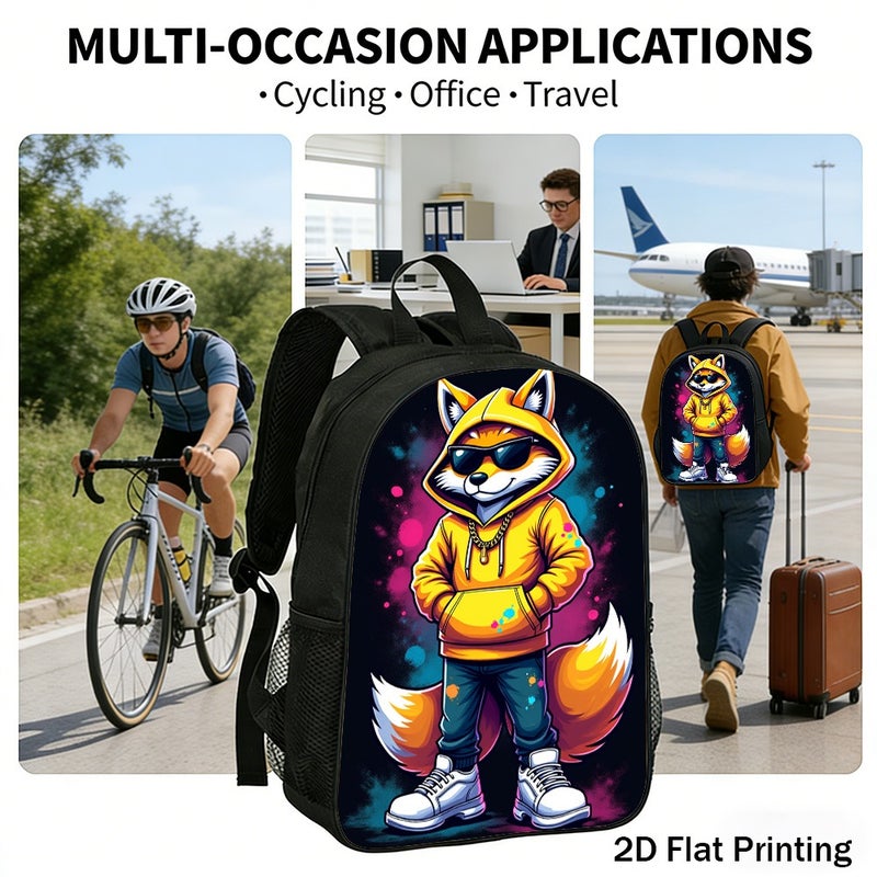 Fashion Stylish Hip Hop Fox Backpack Lightweight Durable 2D Flat Print for daily commute outdoor hangout for Teens - Image 5