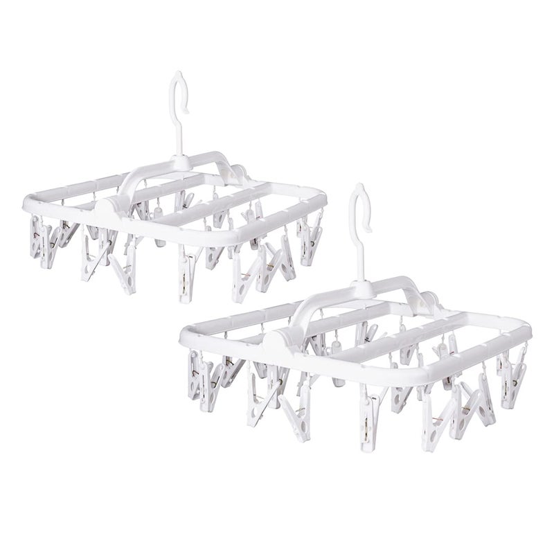 Annaklin Foldable Plastic Hangers With 26 Drying Clips Underwear Hanger With Clips Plastic Laundry Clip And Drip Drying Hanger For Socks Bras Lingerie Clothes Sturdy White 2Pc - Image 1