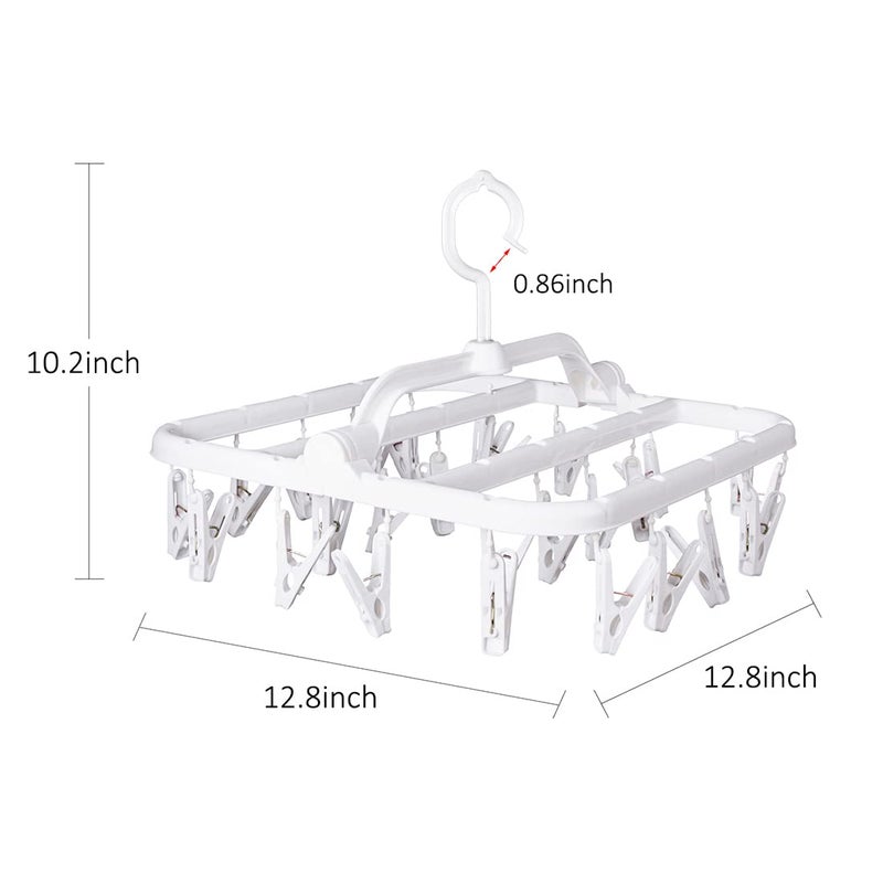 Annaklin Foldable Plastic Hangers With 26 Drying Clips Underwear Hanger With Clips Plastic Laundry Clip And Drip Drying Hanger For Socks Bras Lingerie Clothes Sturdy White 2Pc - Image 3