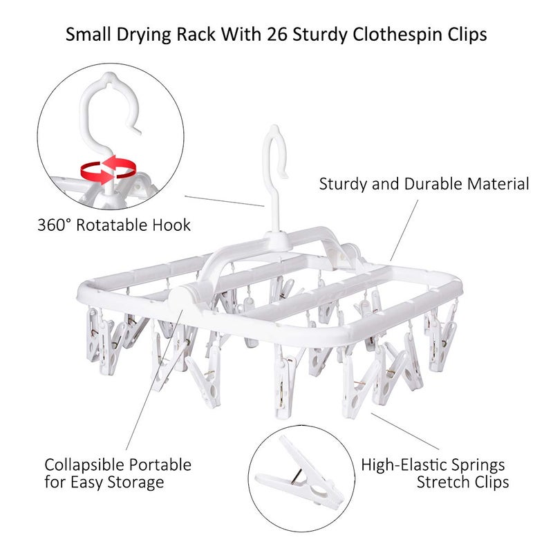 Annaklin Foldable Plastic Hangers With 26 Drying Clips Underwear Hanger With Clips Plastic Laundry Clip And Drip Drying Hanger For Socks Bras Lingerie Clothes Sturdy White 2Pc - Image 5