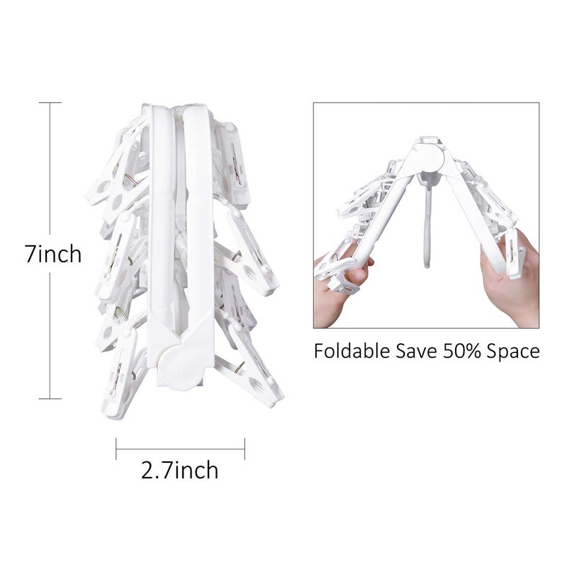 Annaklin Foldable Plastic Hangers With 26 Drying Clips Underwear Hanger With Clips Plastic Laundry Clip And Drip Drying Hanger For Socks Bras Lingerie Clothes Sturdy White 2Pc - Image 4