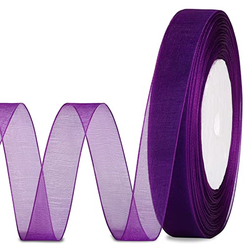 molshine 50 Yards x 5/8 Inch Shimmer Sheer Organza Ribbon,Chiffon Fabric Ribbons for Bouquets Garland,Bowknot,Wedding,Gift Wrapping,Hair,Crafts,Decoration (Purple, 5/8") - Image 1