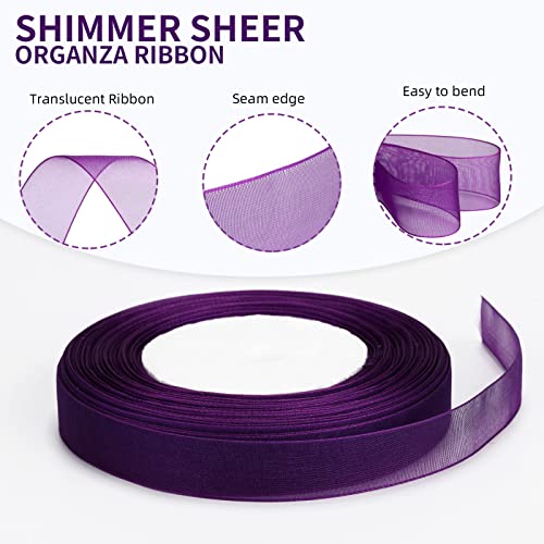 molshine 50 Yards x 5/8 Inch Shimmer Sheer Organza Ribbon,Chiffon Fabric Ribbons for Bouquets Garland,Bowknot,Wedding,Gift Wrapping,Hair,Crafts,Decoration (Purple, 5/8") - Image 3