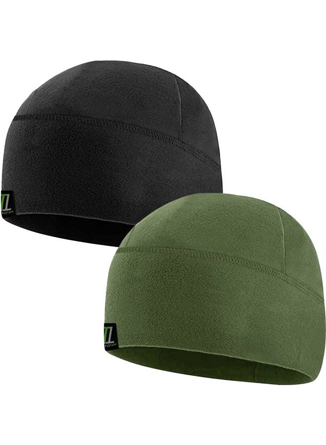 Temple Tape Tactical Fleece Watch Cap Beanie – Skull Cap Fleece Hat - 2 Pack Black/OD Green - One Size (Fits Most Heads) - Image 1