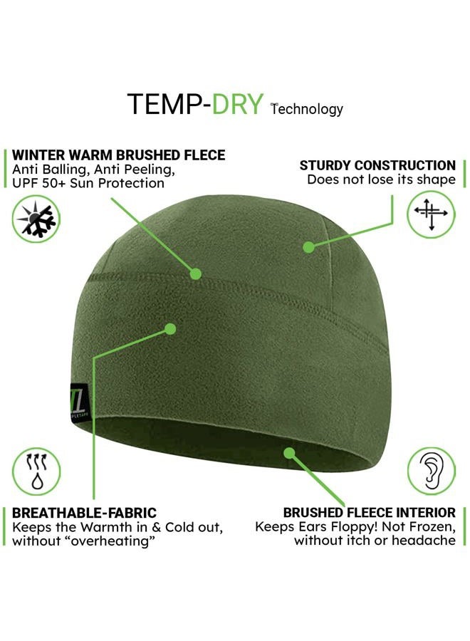 Temple Tape Tactical Fleece Watch Cap Beanie – Skull Cap Fleece Hat - 2 Pack Black/OD Green - One Size (Fits Most Heads) - Image 2