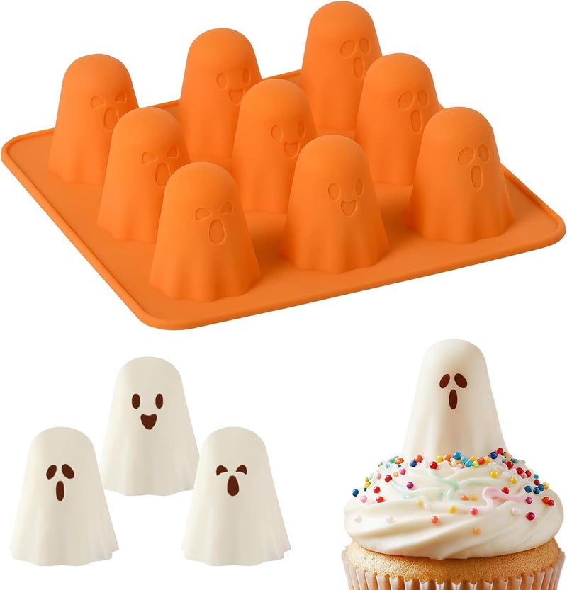 OFDNE Halloween Silicone Mold for Chocolate,9 Cavities Cute Ghost Chocolate Molds,Funny 3D Halloween Ghost Chocolate Candy Molds for Soap Pudding Jelly Cakes Making 1Pcs - Image 1