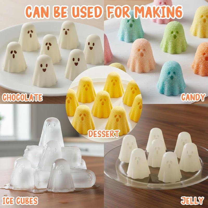 OFDNE Halloween Silicone Mold for Chocolate,9 Cavities Cute Ghost Chocolate Molds,Funny 3D Halloween Ghost Chocolate Candy Molds for Soap Pudding Jelly Cakes Making 1Pcs - Image 4