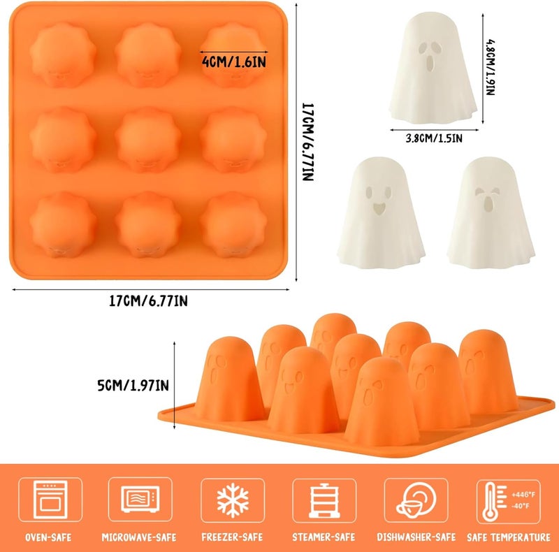 OFDNE Halloween Silicone Mold for Chocolate,9 Cavities Cute Ghost Chocolate Molds,Funny 3D Halloween Ghost Chocolate Candy Molds for Soap Pudding Jelly Cakes Making 1Pcs - Image 2