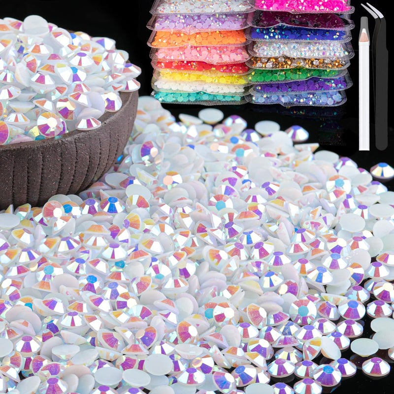 BELLEBOOST 5000pcs 5mm Resin Rhinestones Bulk, White AB Flatback Round Jelly Rhinestones Bedazzling Non Hotfix Crystal Gems Large Quantity Wholesale for DIY Crafts Clothes Bottles Tumblers Face Makeup Manicure - Image 1