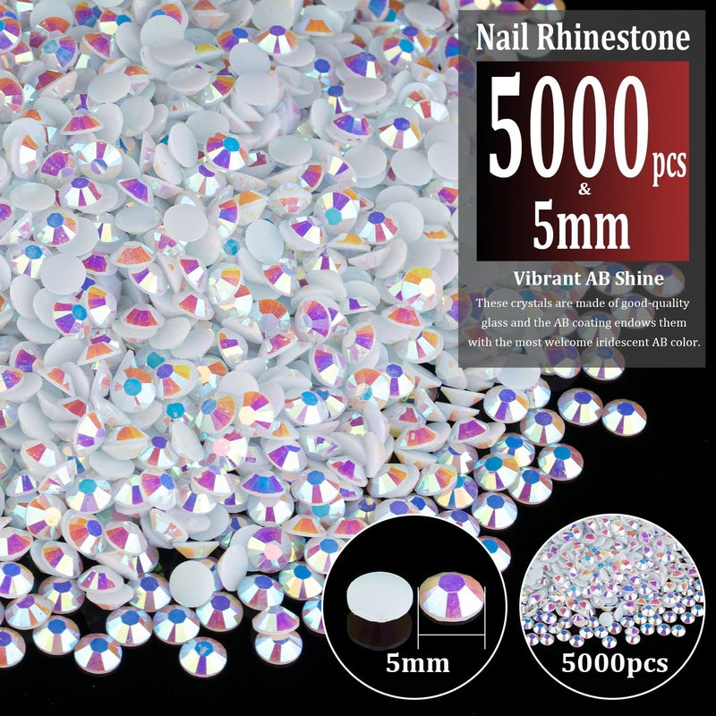 BELLEBOOST 5000pcs 5mm Resin Rhinestones Bulk, White AB Flatback Round Jelly Rhinestones Bedazzling Non Hotfix Crystal Gems Large Quantity Wholesale for DIY Crafts Clothes Bottles Tumblers Face Makeup Manicure - Image 2