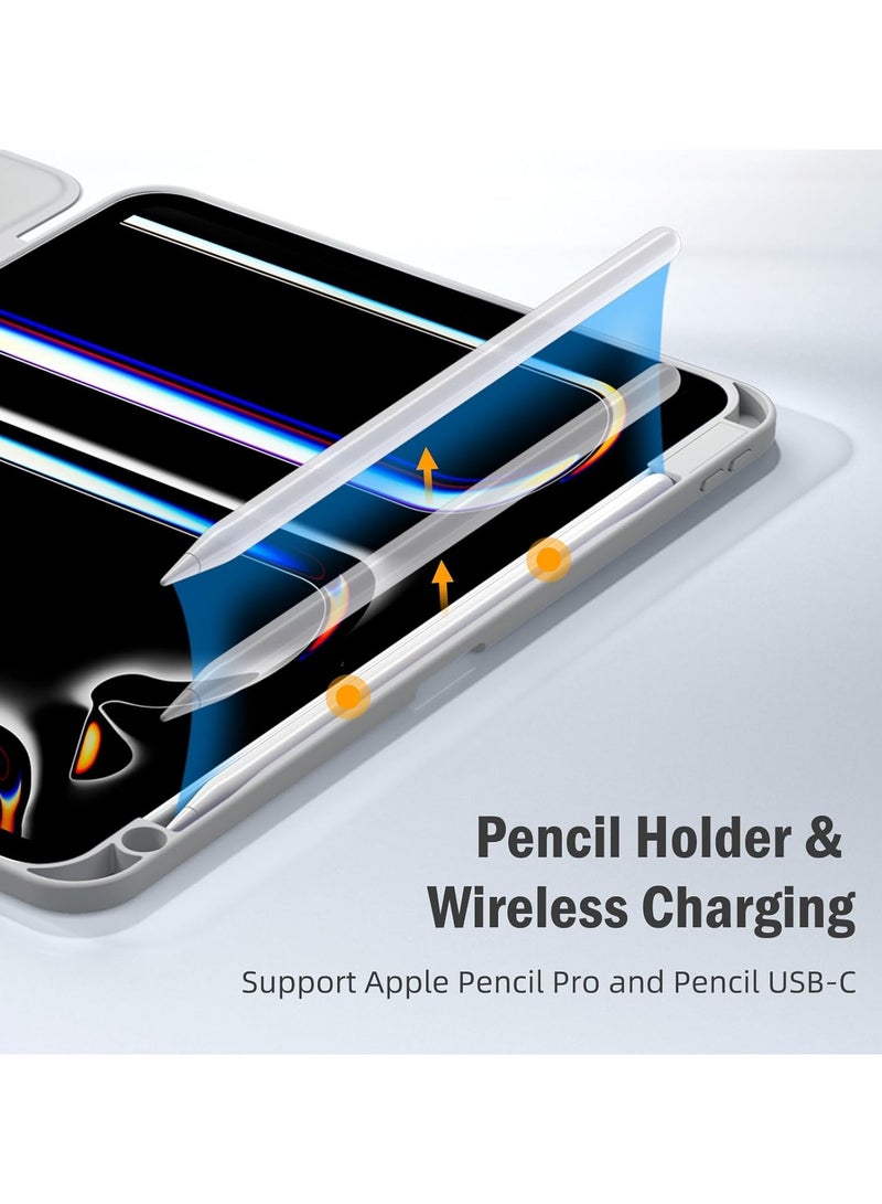 DUSALA 2 in 1 Case for Case for iPad Pro 11 inch (M4) 2024 with Pencil Holder, Slim Stand Protective Cover with Clear Transparent Back Shell for iPad Pro 11 inch Tablet, Support Auto Wake/Sleep With Tempered Glass - Image 4