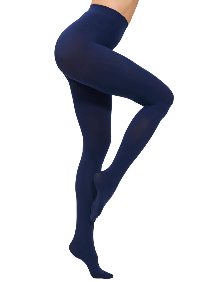 CozyWow Women's 80D Soft Opaque Tights, High Waist Solid Color Womens Tights with 30+ Colors(XS, Dark Blue) - Image 2