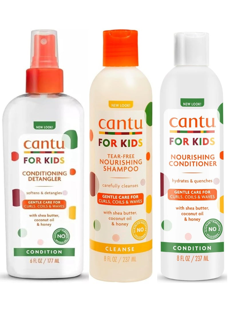 كانتو مجموعة كانتو للعناية بالشعر للأطفال - شامبو مغذي لا يسبب الدموع وبلسم مغذي خالٍ من الكبريتات ومرطب لفك تشابك الشعر المجعد 237 مل، قطعتان - Image 2