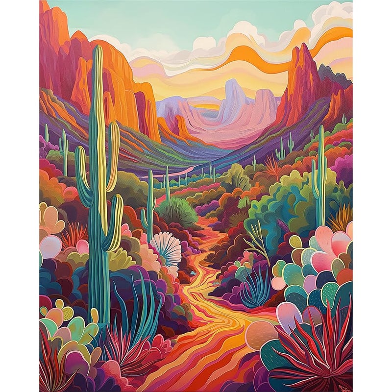 Natuyalo Paint by Numbers Kit for Adults Beginners and Kids, 16" Wx20 L Canvas Pictures Drawing Acrylic Paintwork with 3 Pcs Paintbrushes, Cactus in Wilderness - Image 1
