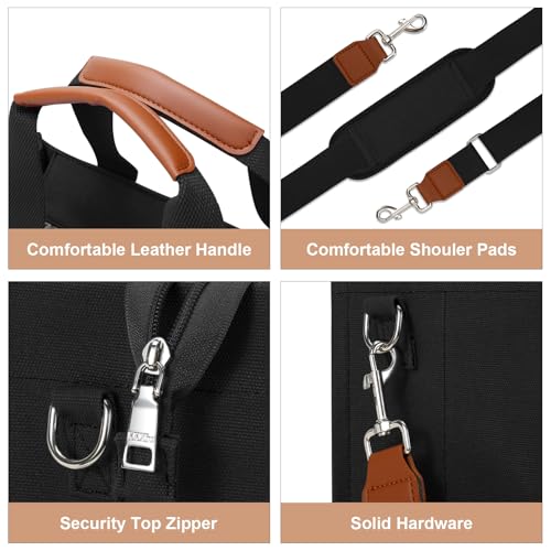 KKXIU Large Canvas Tote Bag for Women with Zipper and Compartments Crossbody Bag With Pockets - Black - Image 5