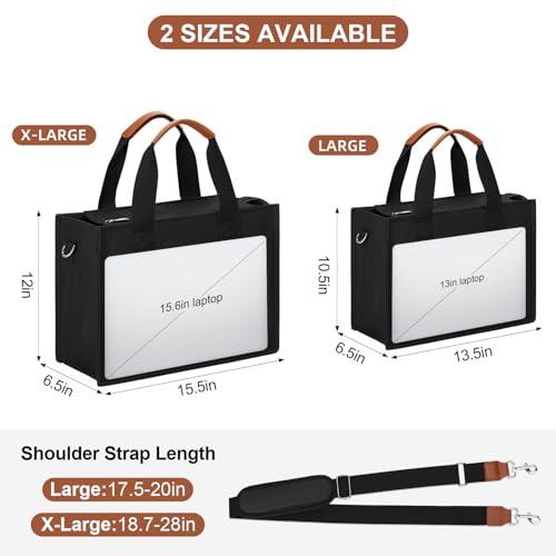 KKXIU Large Canvas Tote Bag for Women with Zipper and Compartments Crossbody Bag With Pockets - Black - Image 2