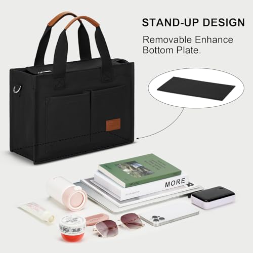 KKXIU Large Canvas Tote Bag for Women with Zipper and Compartments Crossbody Bag With Pockets - Black - Image 4