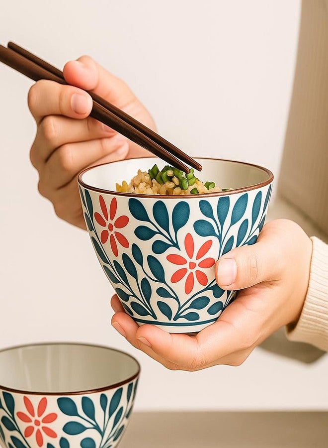 KitchEase Japanese Ceramic Bowls Set of 2 - 300ml Each | Ramen, Soup & Dessert Bowls with Floral Design - Microwave & Dishwasher Safe - Image 4