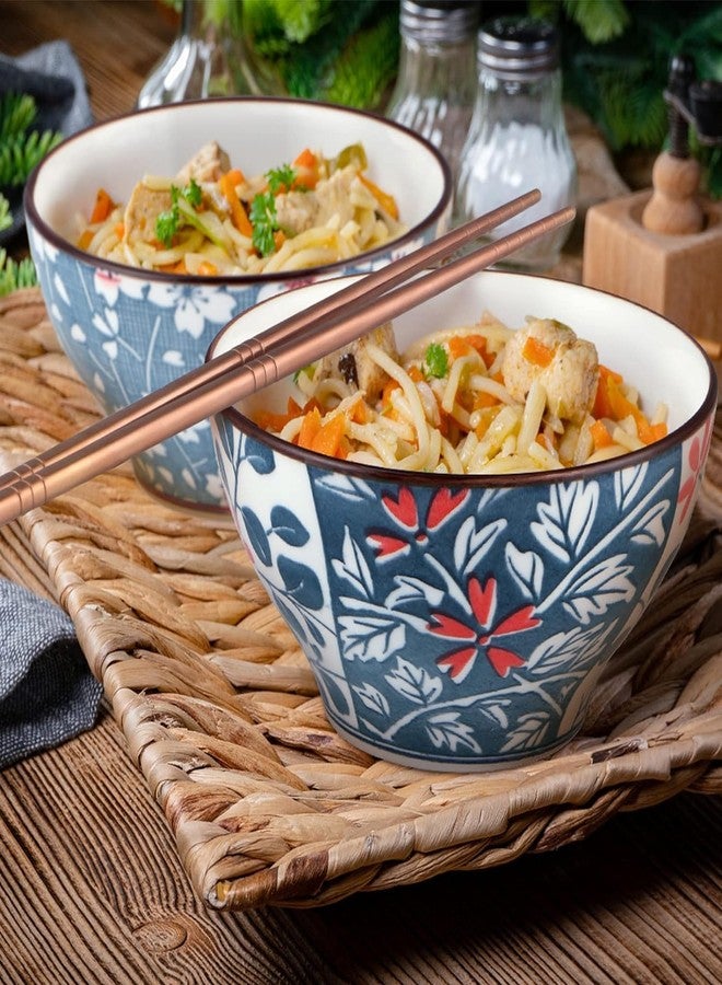 KitchEase Japanese Ceramic Bowls Set of 2 - 300ml Each | Ramen, Soup & Dessert Bowls with Floral Design - Microwave & Dishwasher Safe - Image 3